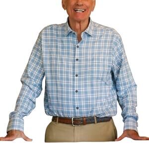 Peter Millar NWT Graedon Performance Flannel Sport Shirt Cottage Blue Size S